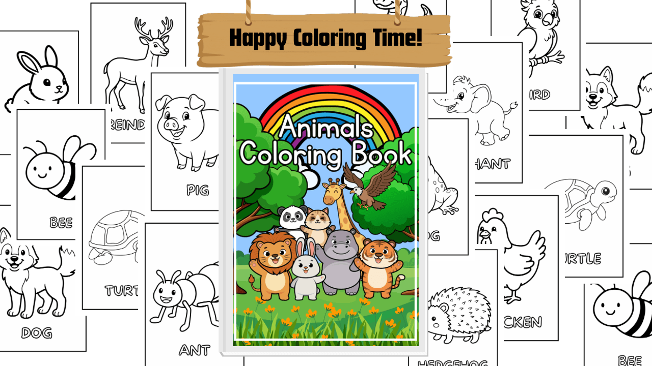 Cute Animals Coloring Book Cute Animals Coloring Book - Digital product available for instant download from Honeys.Digitals