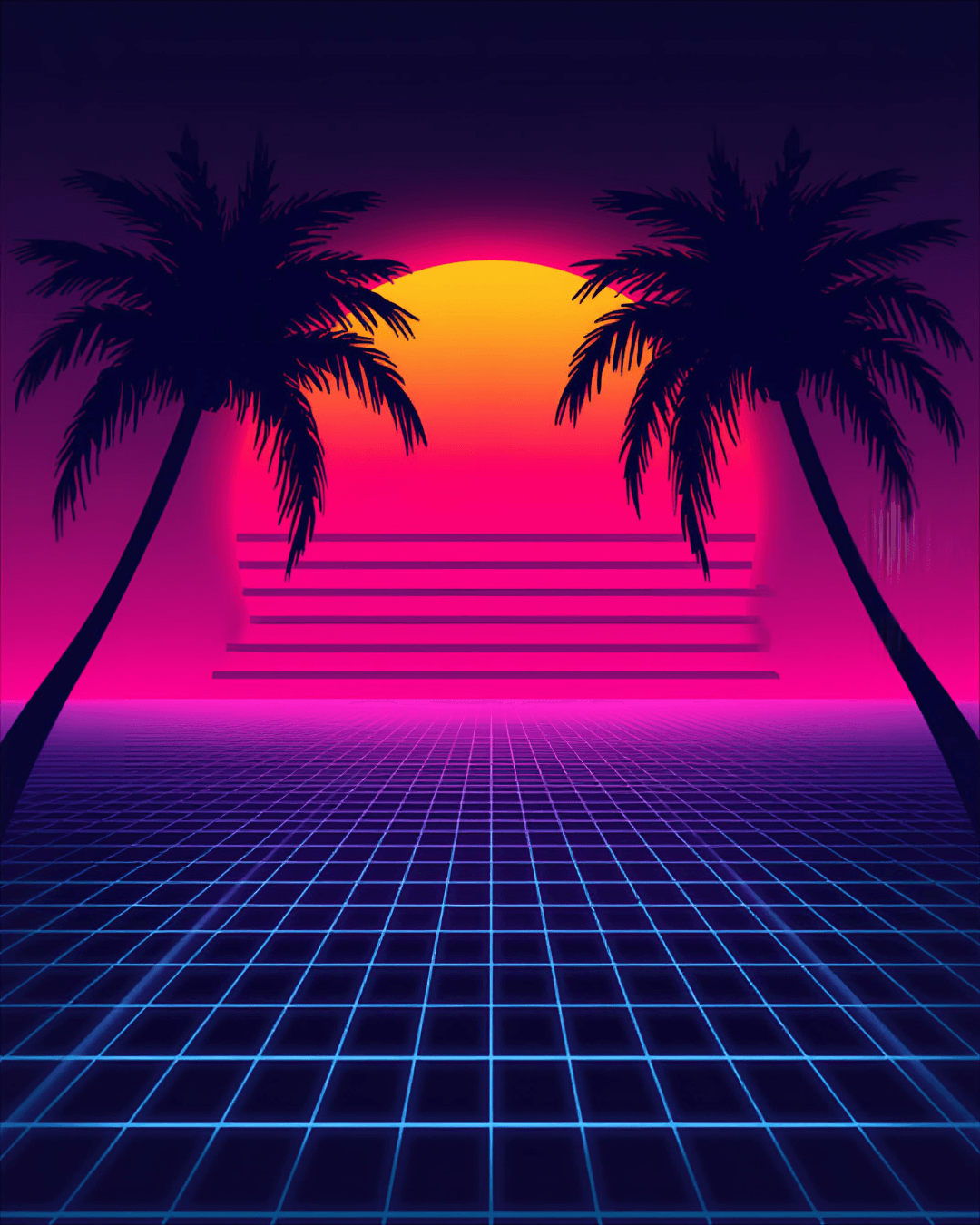 Neon Sunset Palm Trees Print | Retro Synthwave Wall Art (Digital Download) Neon Sunset Palm Trees Print | Retro Synthwave Wall Art (Digital Download) - Digital product available for instant download from StevensonByAlex