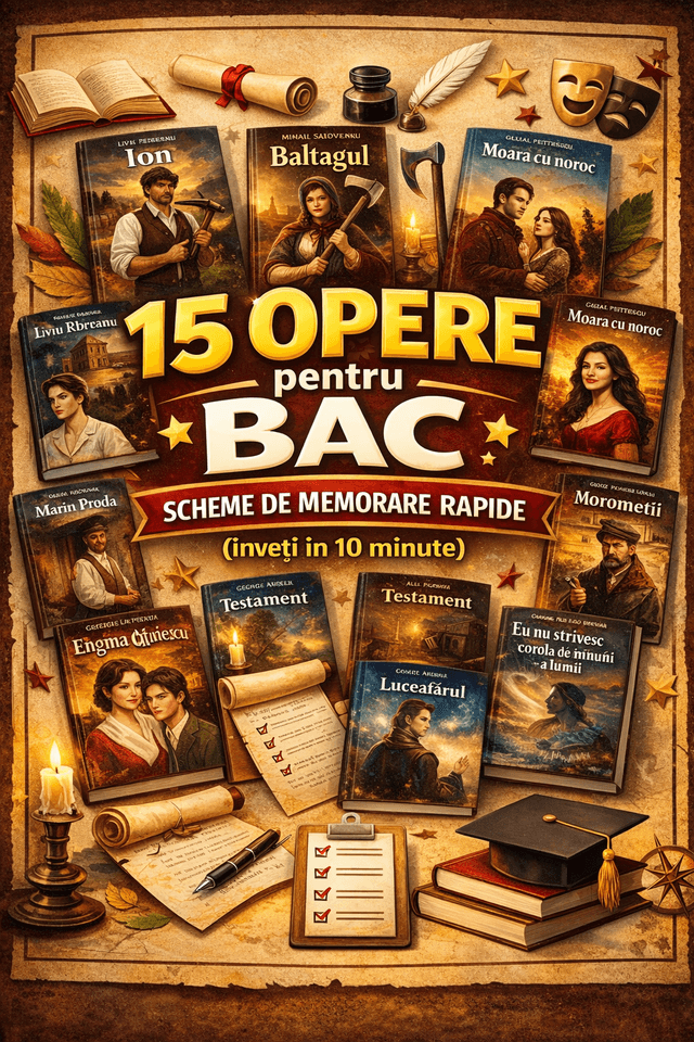 Am făcut 15 opere pentru BAC – scheme de memorare simple și rapide ca să înveți mult mai ușor.