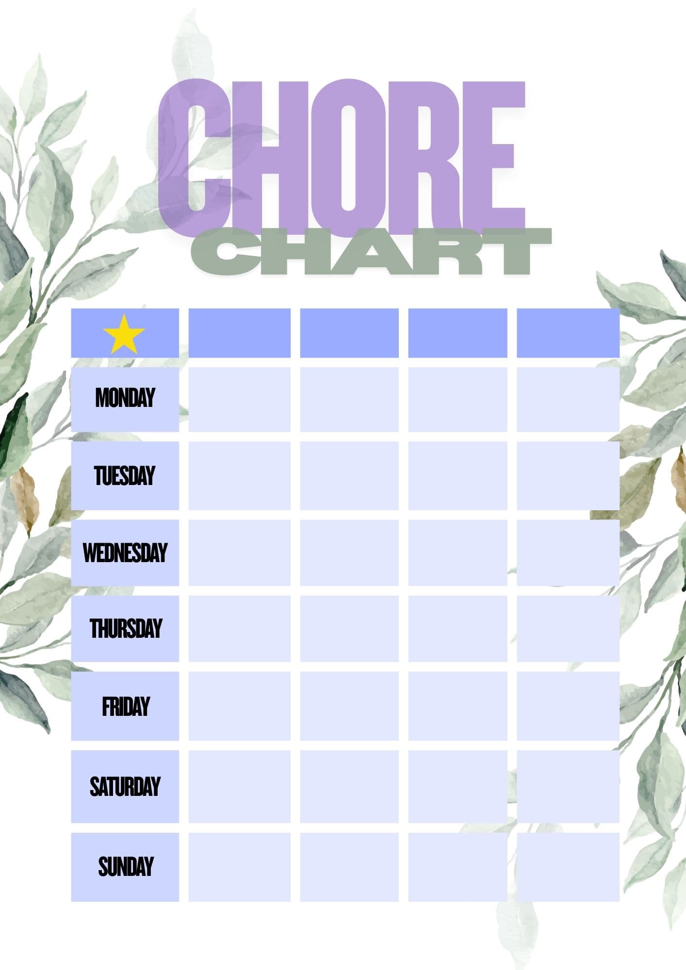 Weekly Chore Chart - leafy green Weekly Chore Chart - leafy green - Digital product available for instant download from Maze Supplies