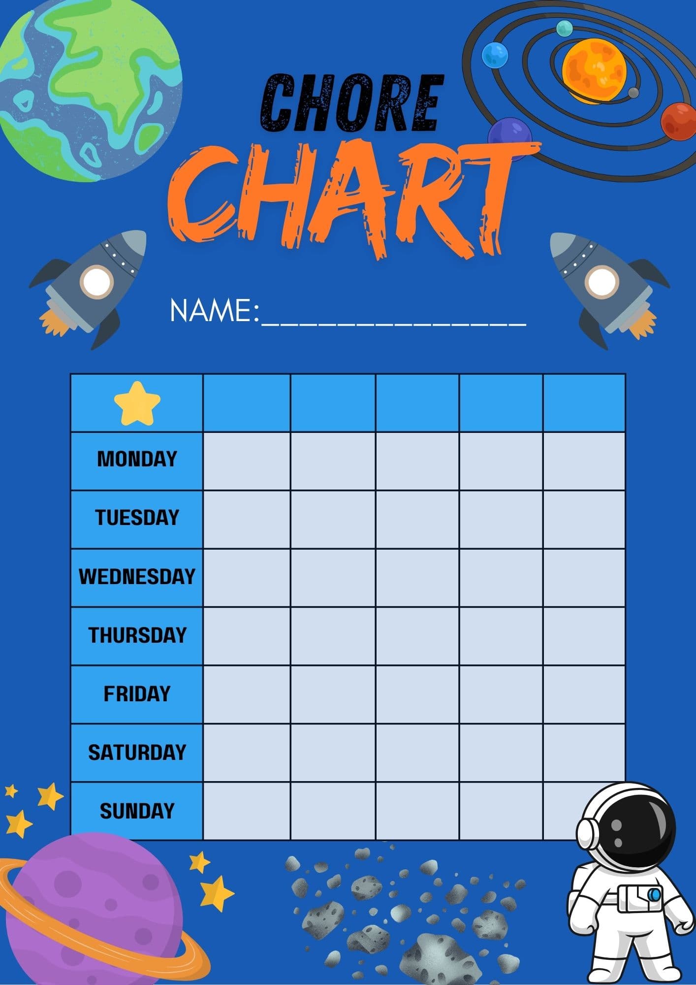 Weekly Chore Chart - space Weekly Chore Chart - space - Digital product available for instant download from Maze Supplies