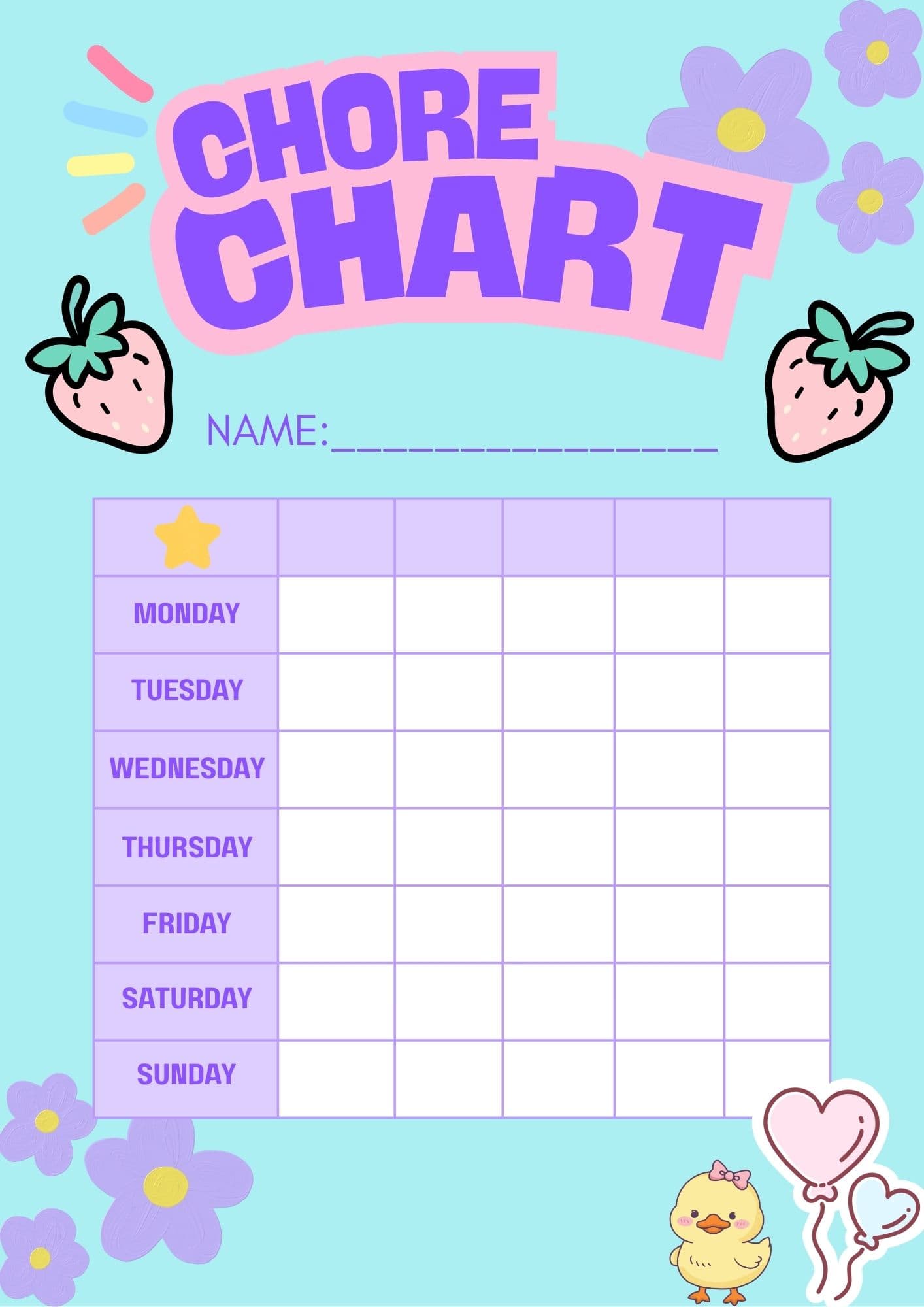 Weekly Chore Chart - pastel Weekly Chore Chart - pastel - Digital product available for instant download from Maze Supplies