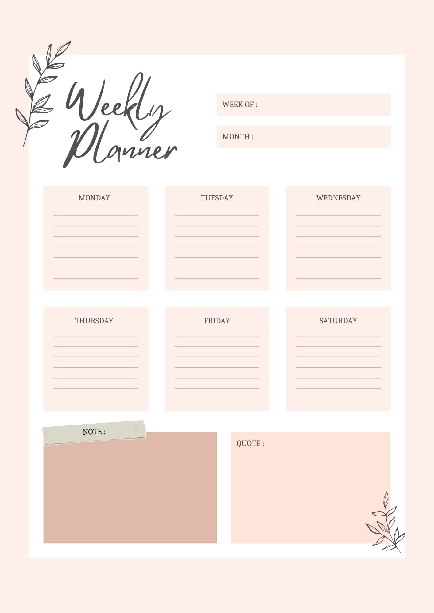 Weekly Planner Weekly Planner - Digital product available for instant download from Maze Supplies