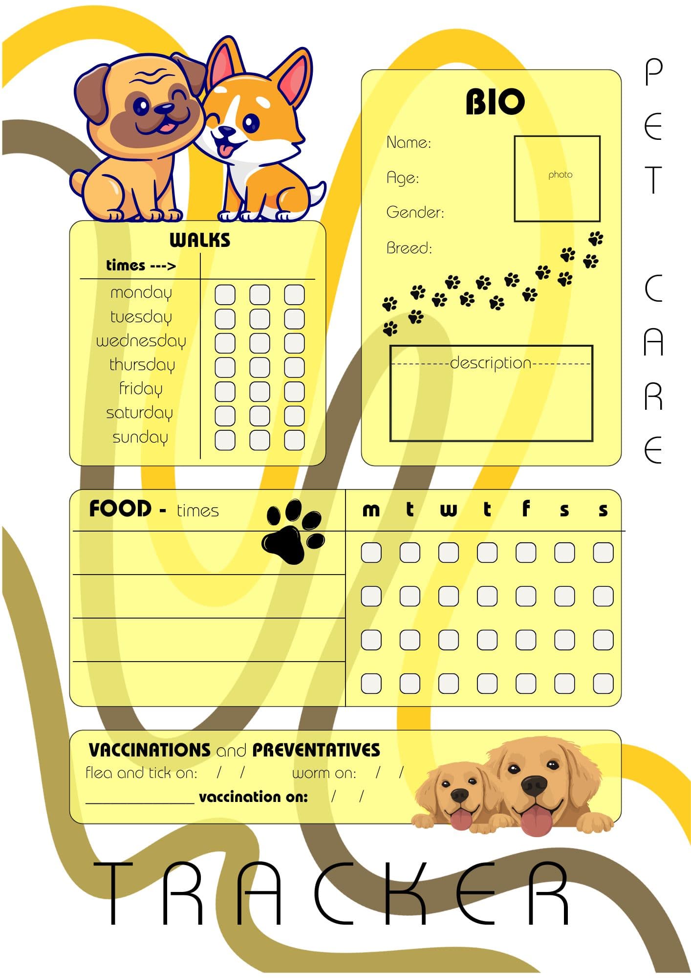 Dog Pet Care Tracker Dog Pet Care Tracker - Digital product available for instant download from Maze Supplies
