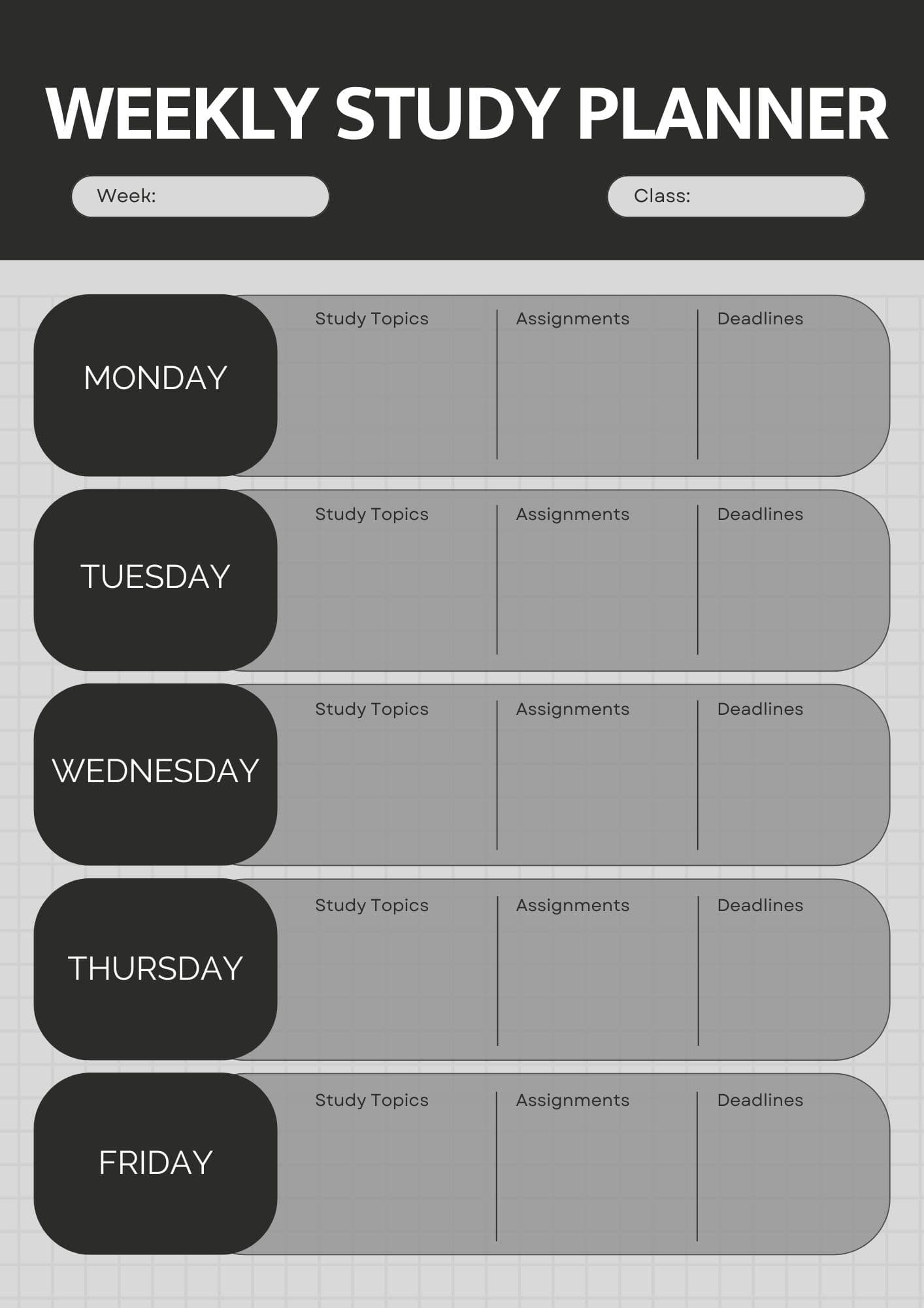 Weekly Study Planner Weekly Study Planner - Digital product available for instant download from Maze Supplies