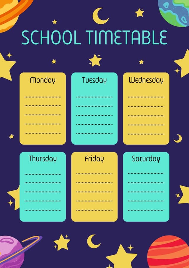 Space Weekly Study Timetable