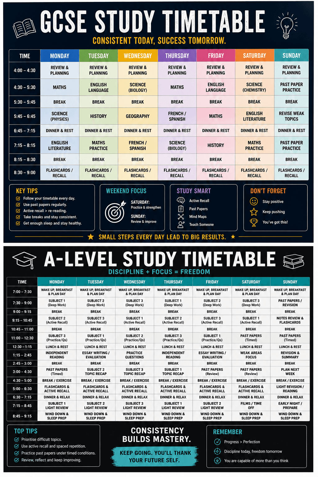 GCSE , A-LEVEL study timetable GCSE , A-LEVEL study timetable - Digital product available for instant download from TOP 10 Store