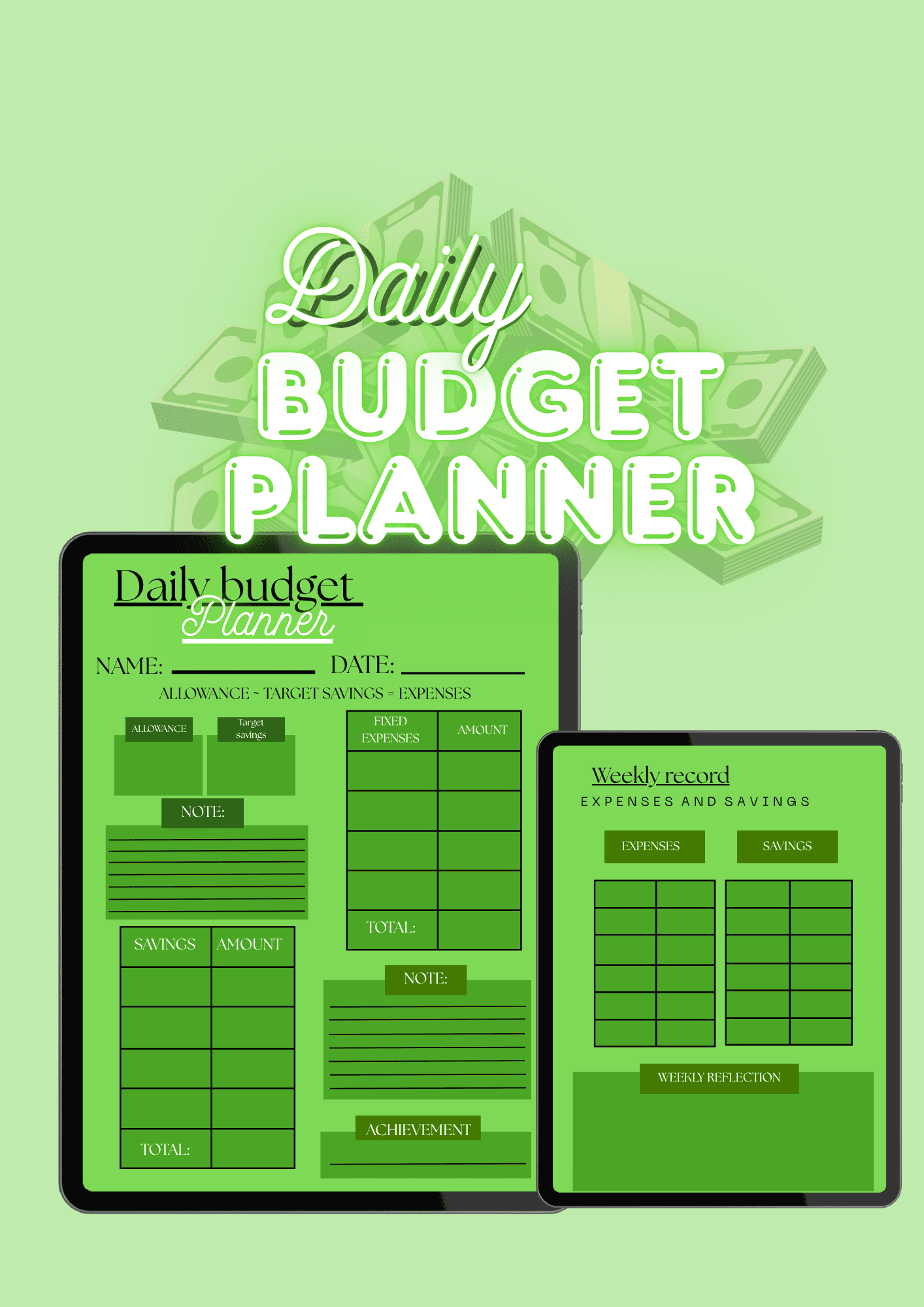 Green Daily Digital Budget Planner Green Daily Digital Budget Planner - Digital product available for instant download from S|DigitalProductsCo