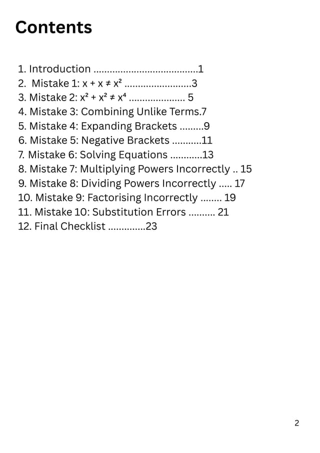 10 Algebra Mistakes from getting a grade 4 or 5