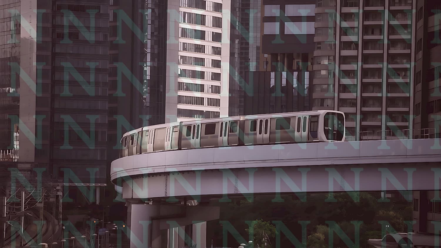 Elevated Monorail Transit in Tokyo Urban Landscape. Elevated Monorail Transit in Tokyo Urban Landscape. - Digital product available for instant download from Newbury's